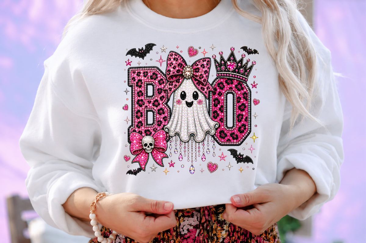 Boo Ghost Leopard Rhinestone PNG
