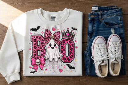 Boo Ghost Leopard Rhinestone PNG