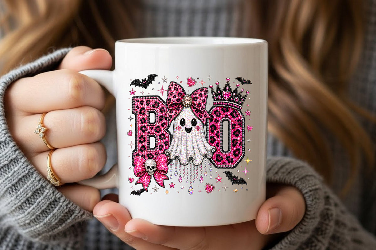 Boo Ghost Leopard Rhinestone PNG