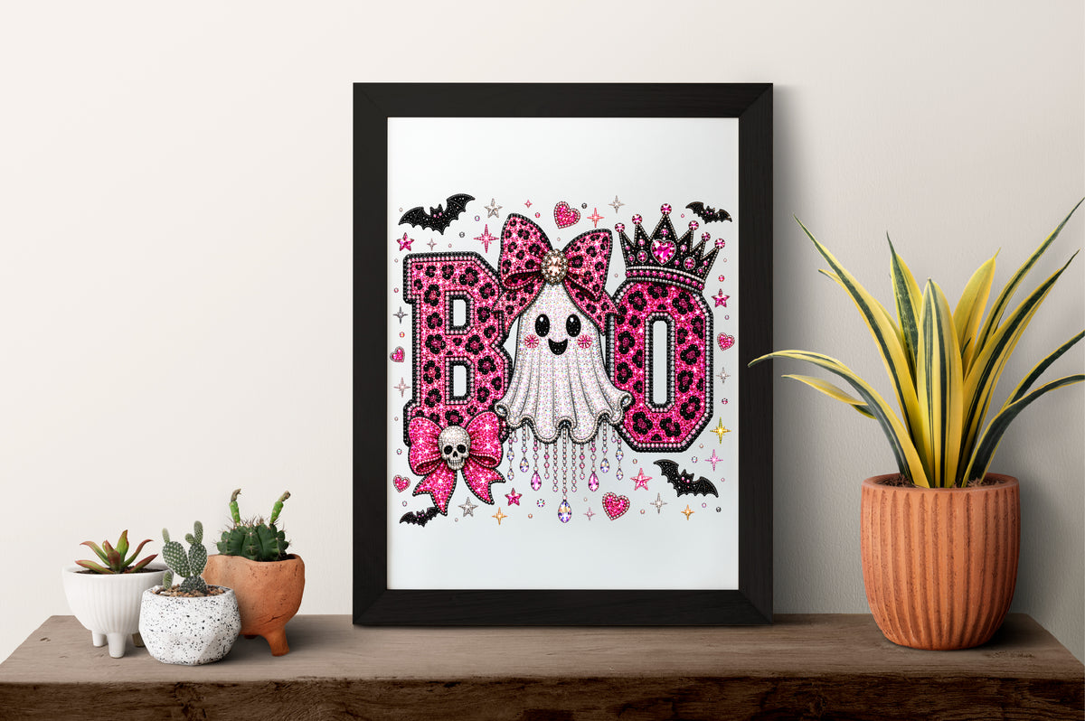 Boo Ghost Leopard Rhinestone PNG
