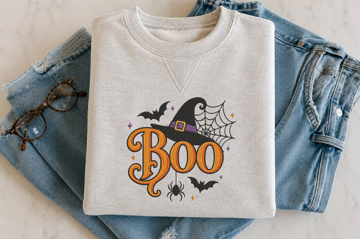 Boo Halloween Embroidery Design – Cute Spooky Halloween Machine Embroidery Pattern, Festive Ghost & Fall Embroidery Design