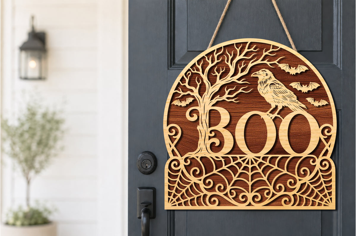 BOO Raven Halloween Door Sign