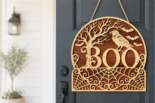 BOO Raven Halloween Door Sign