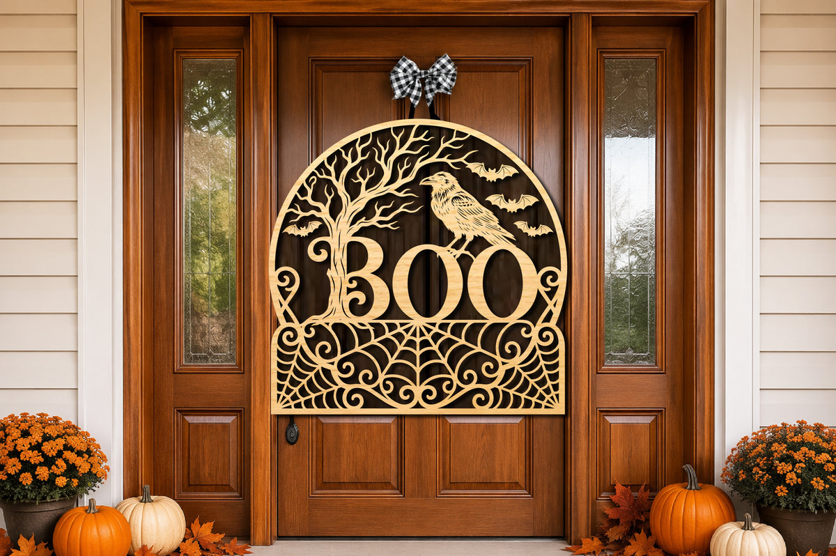 BOO Raven Halloween Door Sign