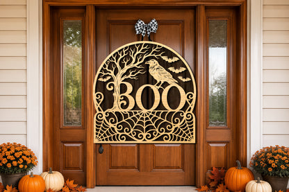 BOO Raven Halloween Door Sign