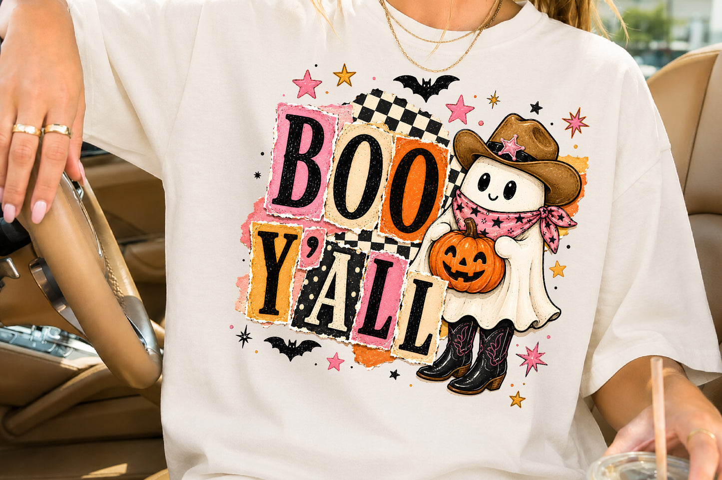 Boo Y’all Halloween PNG Cute Cowboy Ghost Pumpkin Sublimation Design