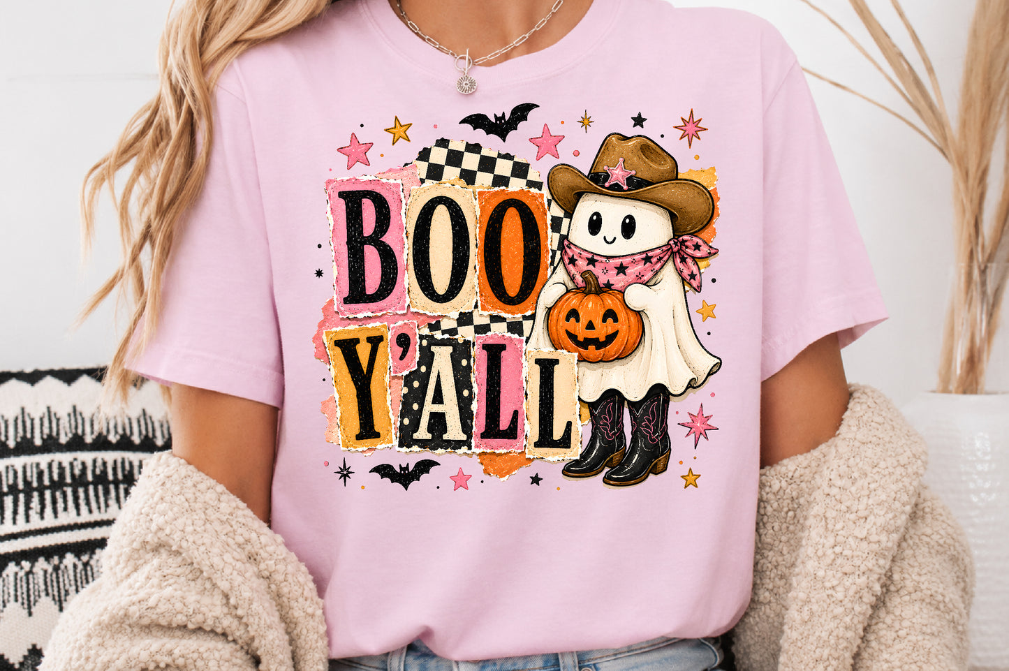 Boo Y’all Halloween PNG Cute Cowboy Ghost Pumpkin Sublimation Design