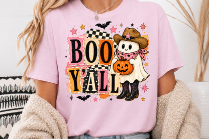 Boo Y’all Halloween PNG Cute Cowboy Ghost Pumpkin Sublimation Design