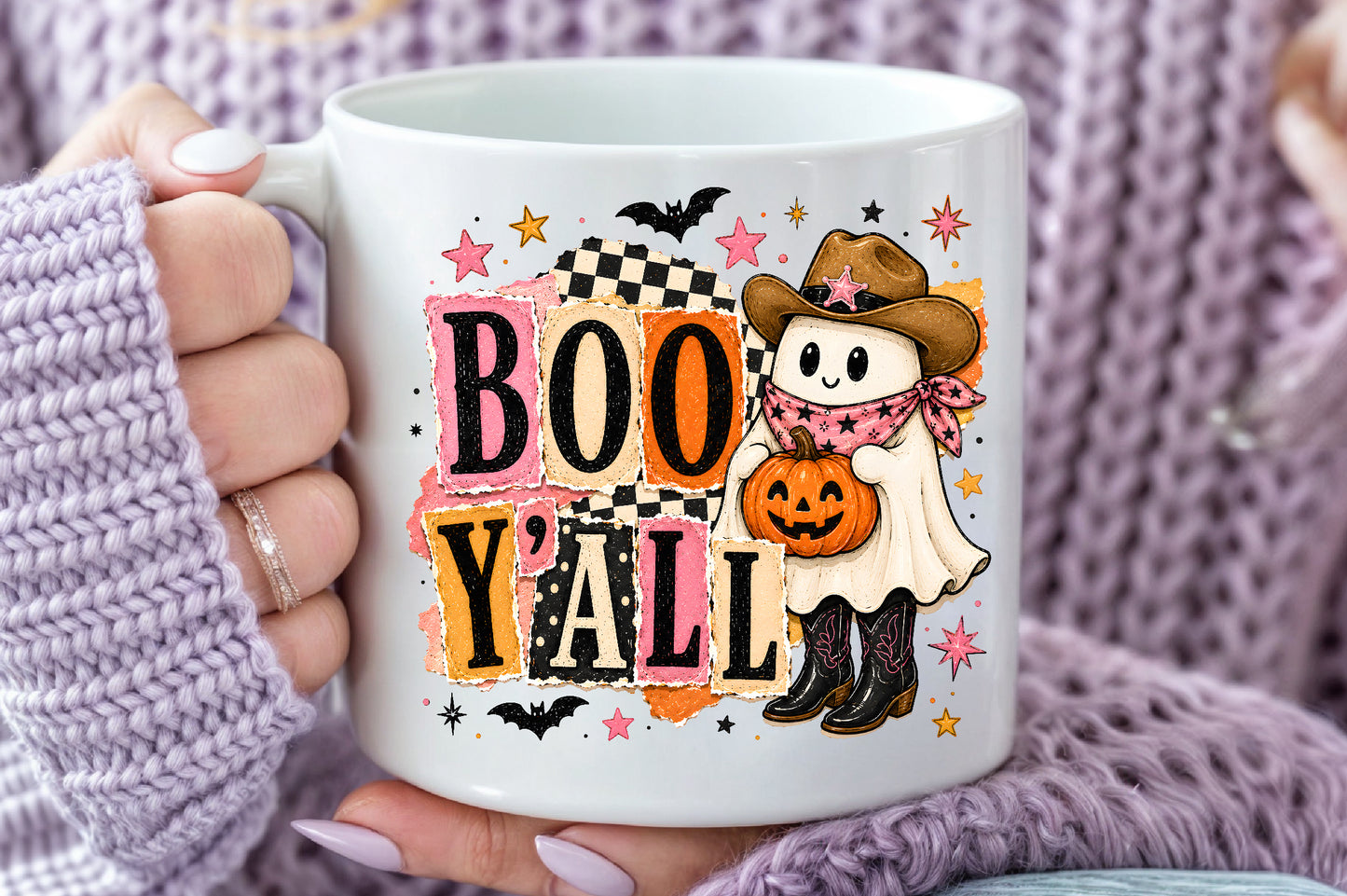 Boo Y’all Halloween PNG Cute Cowboy Ghost Pumpkin Sublimation Design