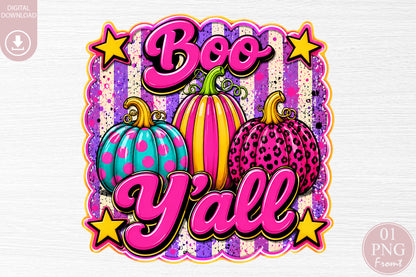 Boo Yall Pink Halloween Pumpkin PNG Cute Leopard Fall Sublimation