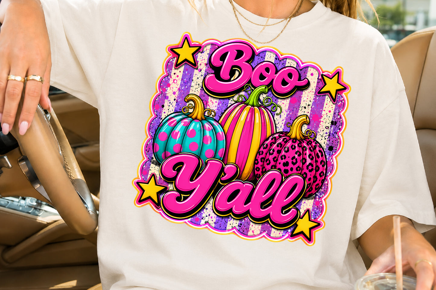 Boo Yall Pink Halloween Pumpkin PNG Cute Leopard Fall Sublimation