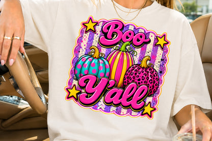 Boo Yall Pink Halloween Pumpkin PNG Cute Leopard Fall Sublimation