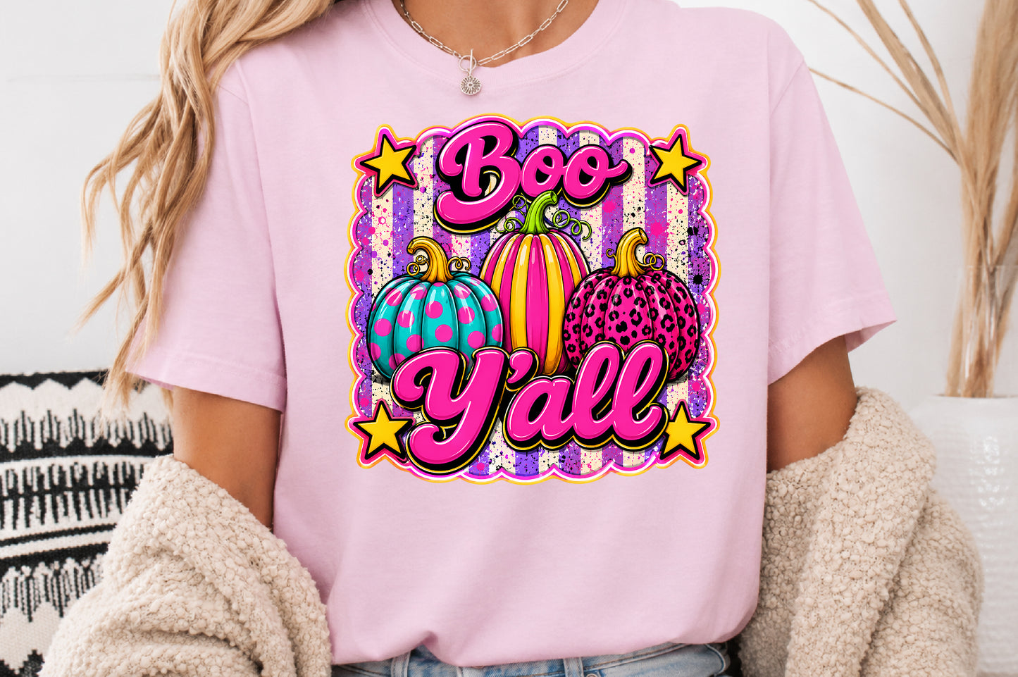 Boo Yall Pink Halloween Pumpkin PNG Cute Leopard Fall Sublimation