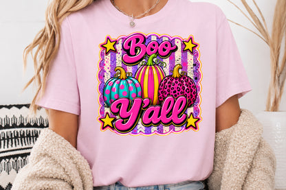 Boo Yall Pink Halloween Pumpkin PNG Cute Leopard Fall Sublimation