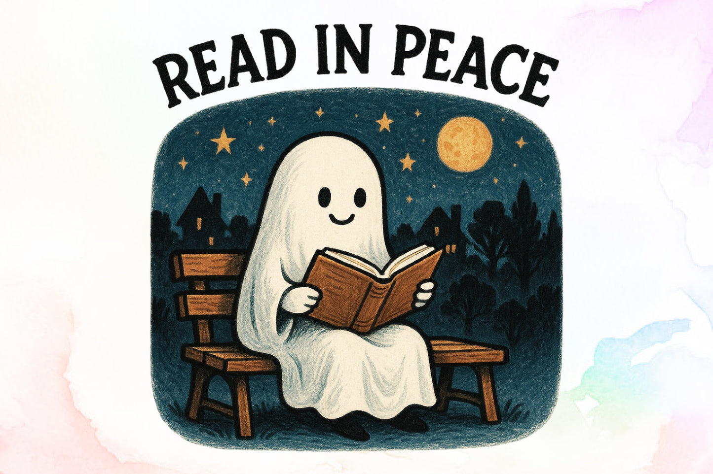 Read In Peace Ghost Halloween PNG Retro Book Lover Design