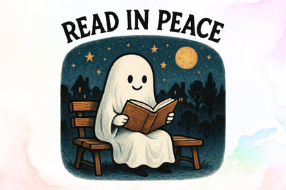 Read In Peace Ghost Halloween PNG Retro Book Lover Design