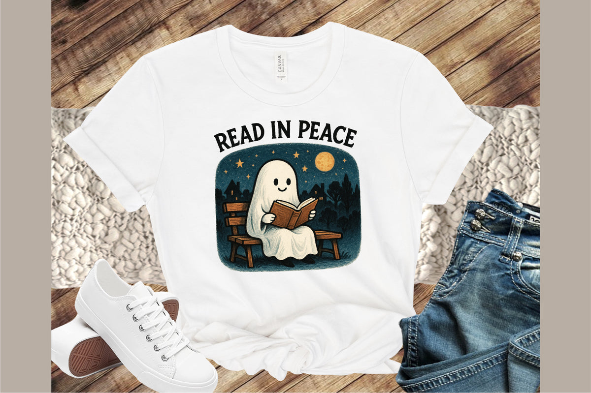 Read In Peace Ghost Halloween PNG Retro Book Lover Design