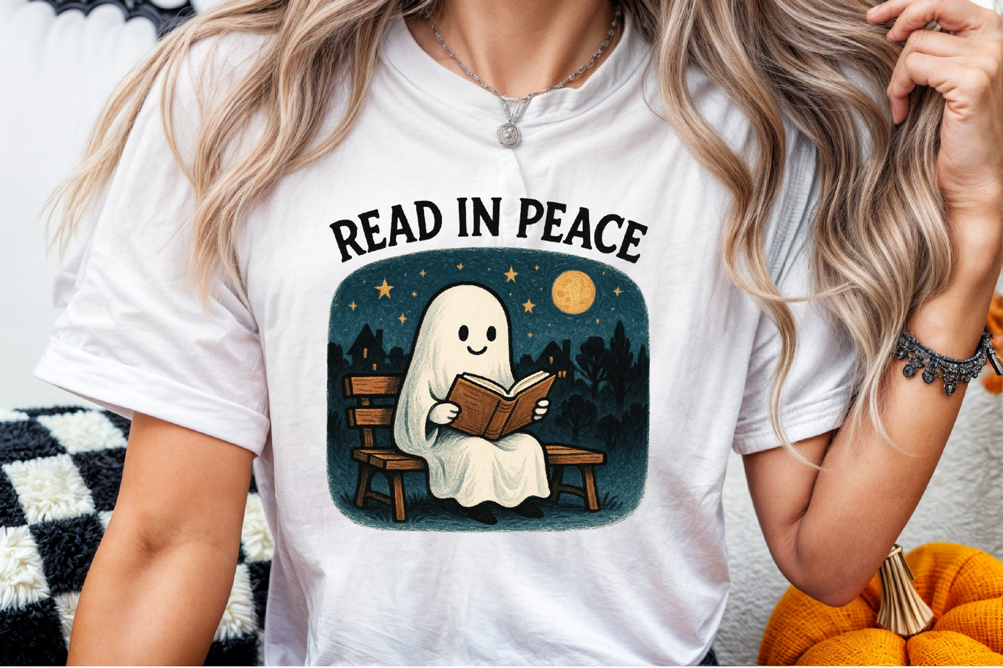 Read In Peace Ghost Halloween PNG Retro Book Lover Design