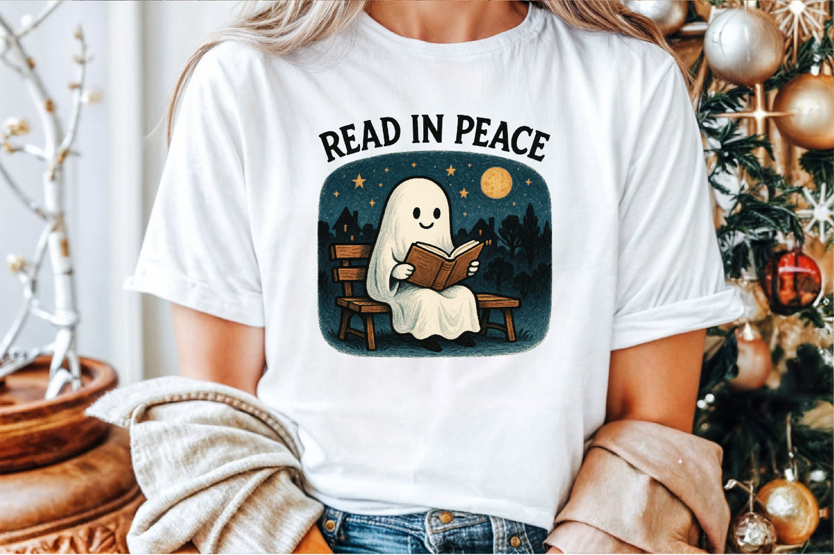 Read In Peace Ghost Halloween PNG Retro Book Lover Design