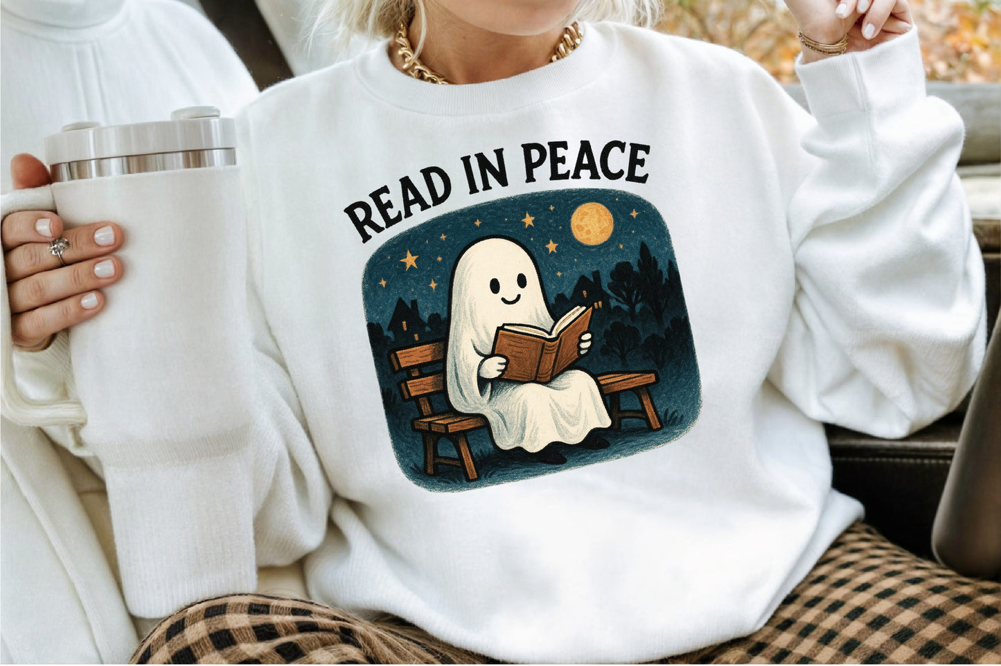 Read In Peace Ghost Halloween PNG Retro Book Lover Design