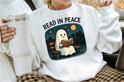 Read In Peace Ghost Halloween PNG Retro Book Lover Design