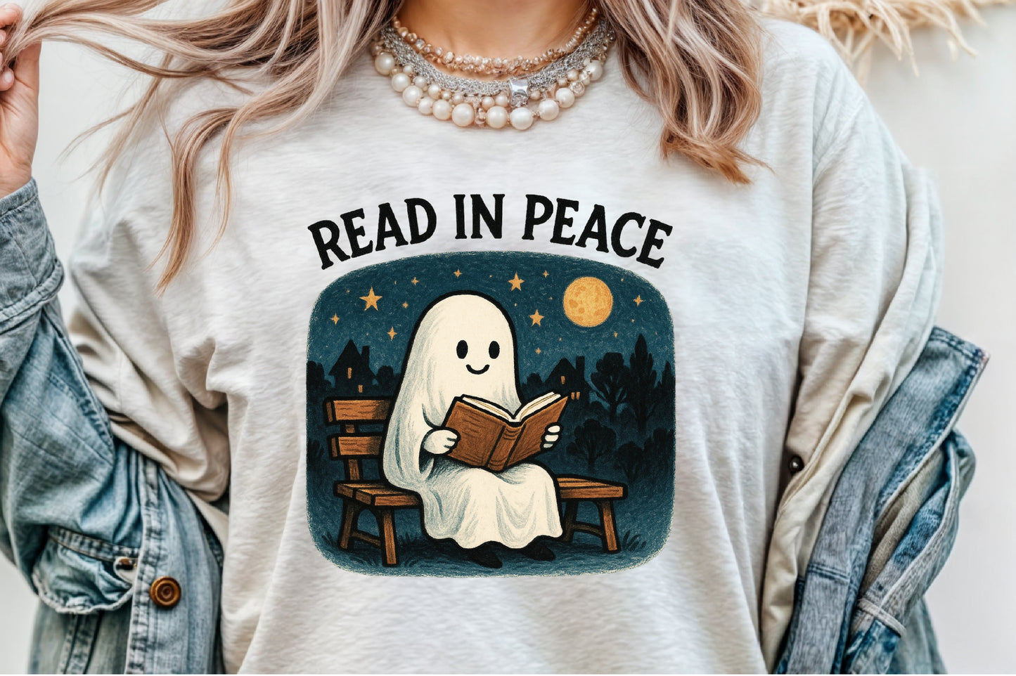 Read In Peace Ghost Halloween PNG Retro Book Lover Design