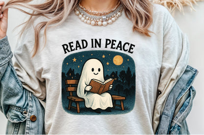 Read In Peace Ghost Halloween PNG Retro Book Lover Design