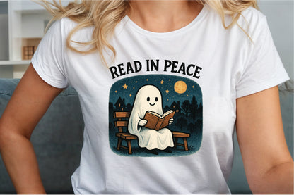 Read In Peace Ghost Halloween PNG Retro Book Lover Design