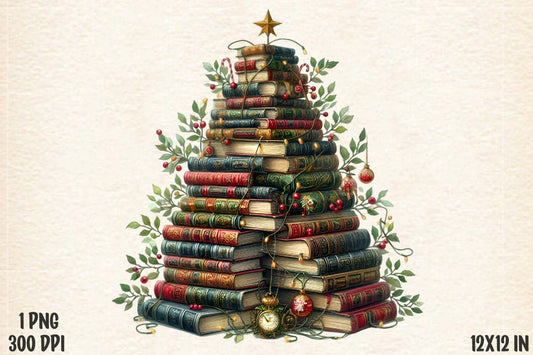 Bookish Christmas Book Tree PNG Christmas Books Sublimation Design
