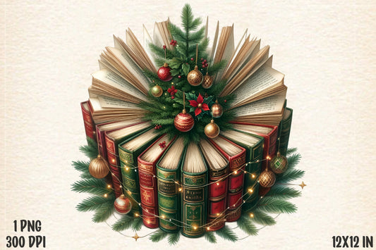 Bookish Christmas Tree PNG Christmas Books Sublimation Design
