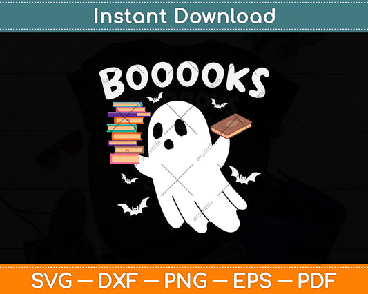 Books Librarian Halloween Funny Ghost Reading Book Svg Digital Cutting File