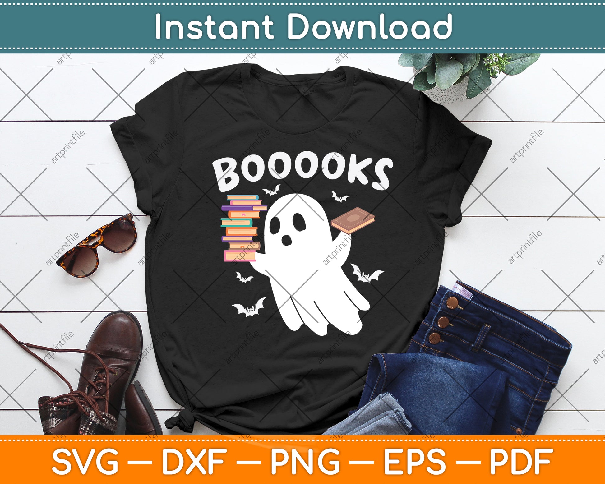 Books Librarian Halloween Funny Ghost Reading Book Svg Digital Cutting File