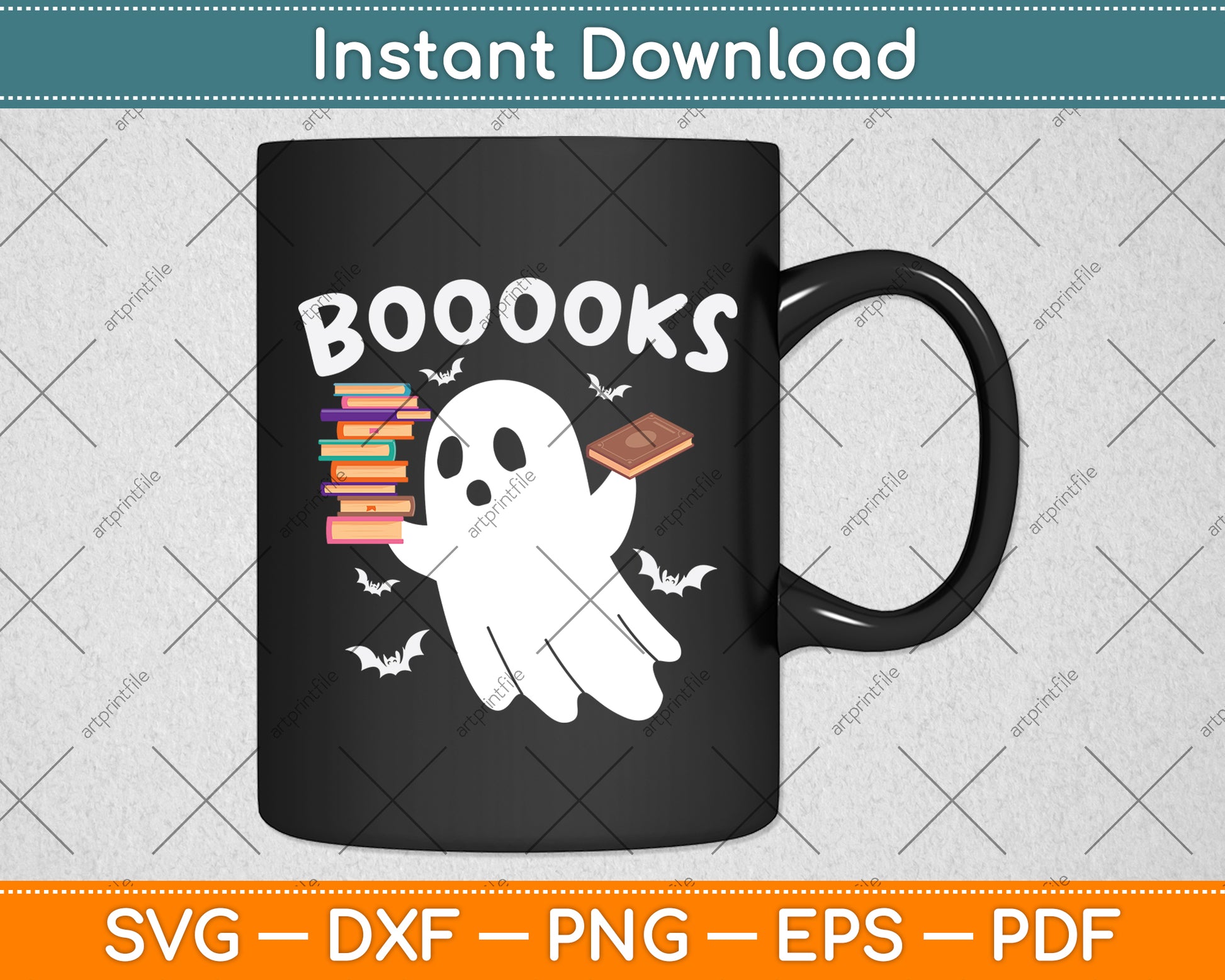 Books Librarian Halloween Funny Ghost Reading Book Svg Digital Cutting File