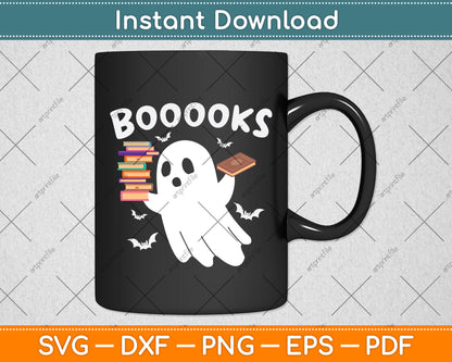 Books Librarian Halloween Funny Ghost Reading Book Svg Digital Cutting File