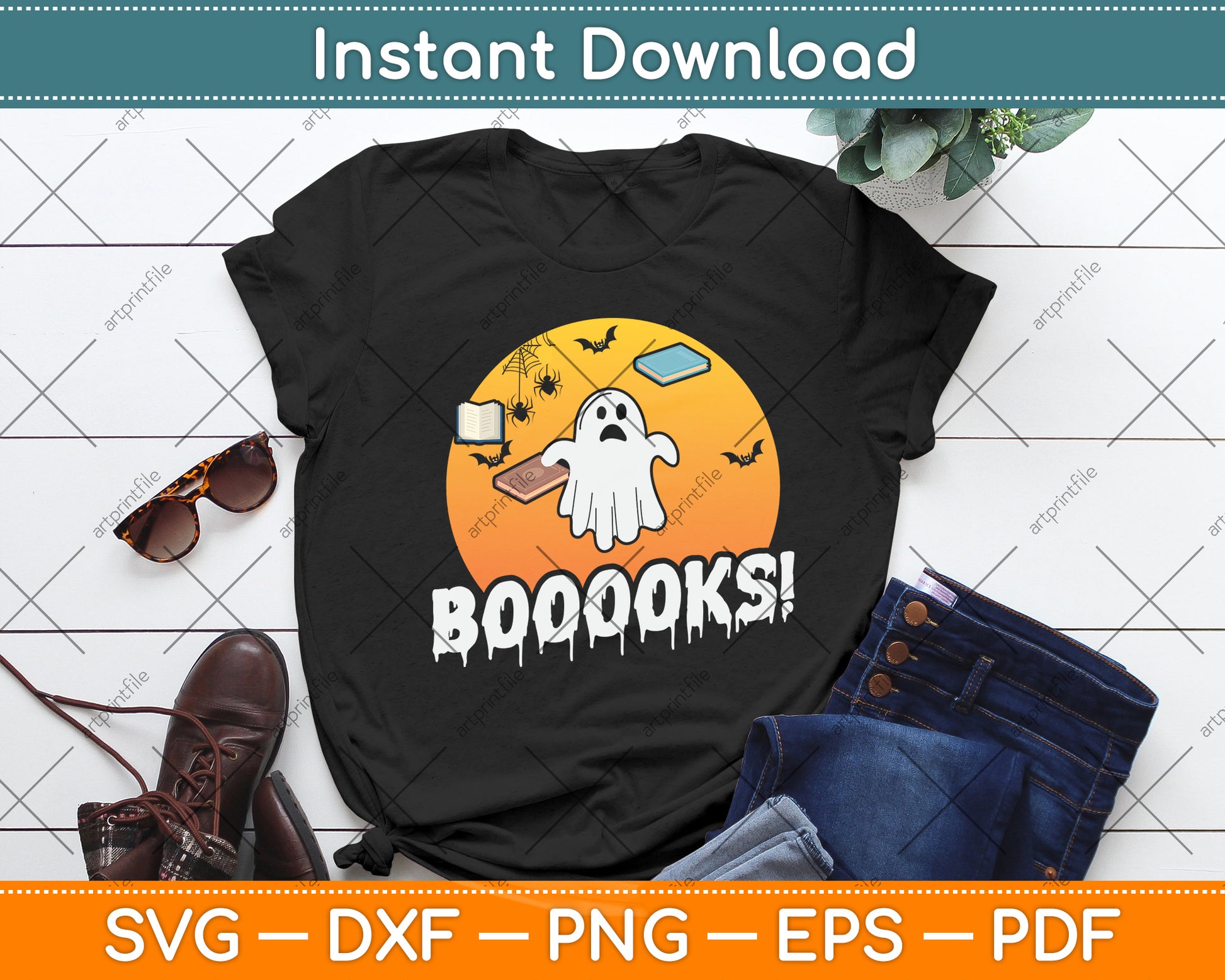 Booooks Ghost Reading Books Halloween Svg Digital Cutting File