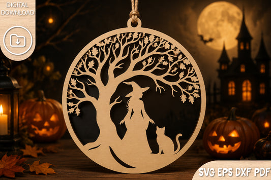 Halloween Witch Tree SVG Laser Cut