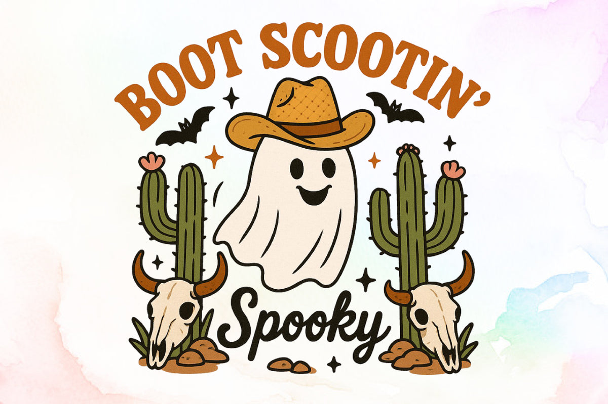 Boot Scootin Spooky Western Ghost Halloween PNG Cute Cowgirl Design