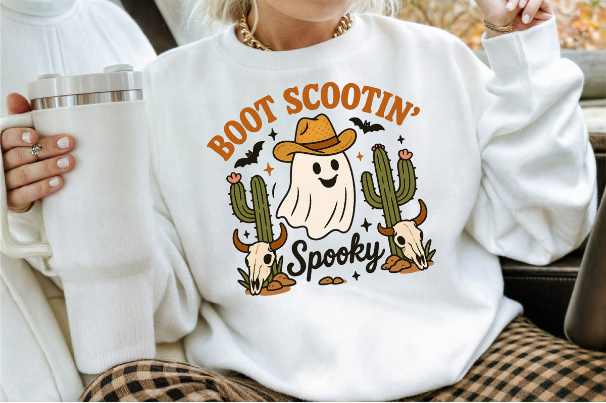 Boot Scootin Spooky Western Ghost Halloween PNG Cute Cowgirl Design