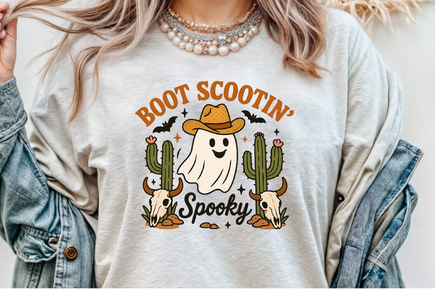Boot Scootin Spooky Western Ghost Halloween PNG Cute Cowgirl Design