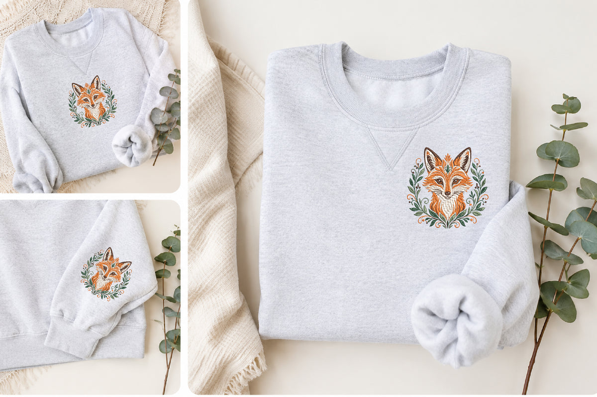 Botanical Fox Embroidery Design