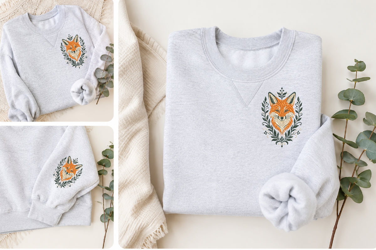 Botanical Fox Embroidery Design