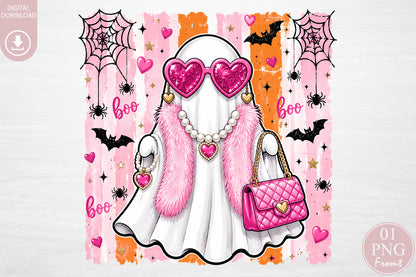 Boujee Ghost PNG Glam Pink Halloween Spooky Sublimation Design