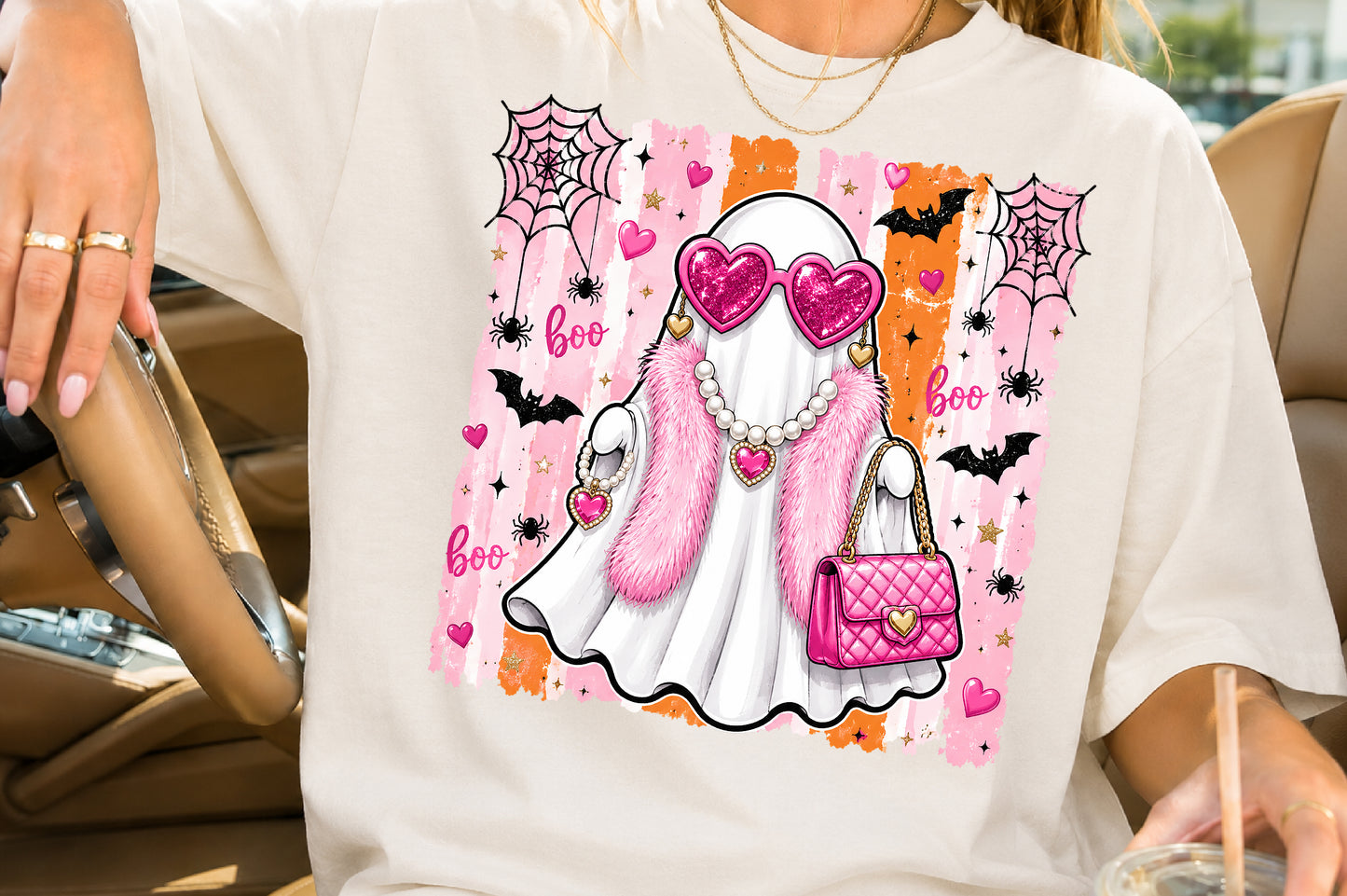Boujee Ghost PNG Glam Pink Halloween Spooky Sublimation Design
