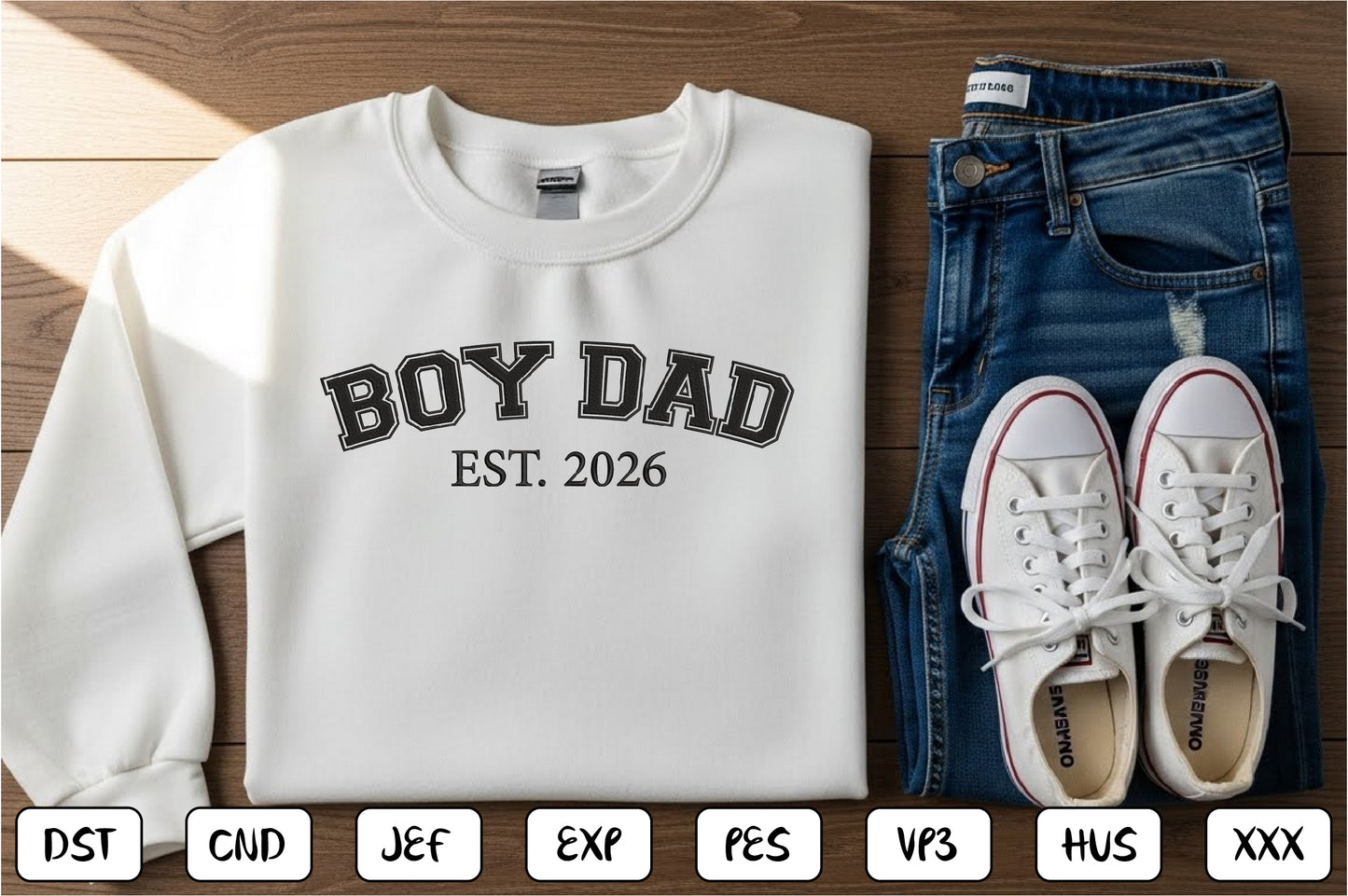 Boy Dad EST 2026 Embroidery Design, Cute Father Son Machine Embroidery Pattern, Dad and Son Embroidery Design