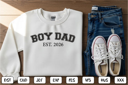 Boy Dad EST 2026 Embroidery Design, Cute Father Son Machine Embroidery Pattern, Dad and Son Embroidery Design