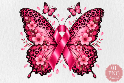Breast Cancer Awareness Butterfly PNG Pink Ribbon Sublimation