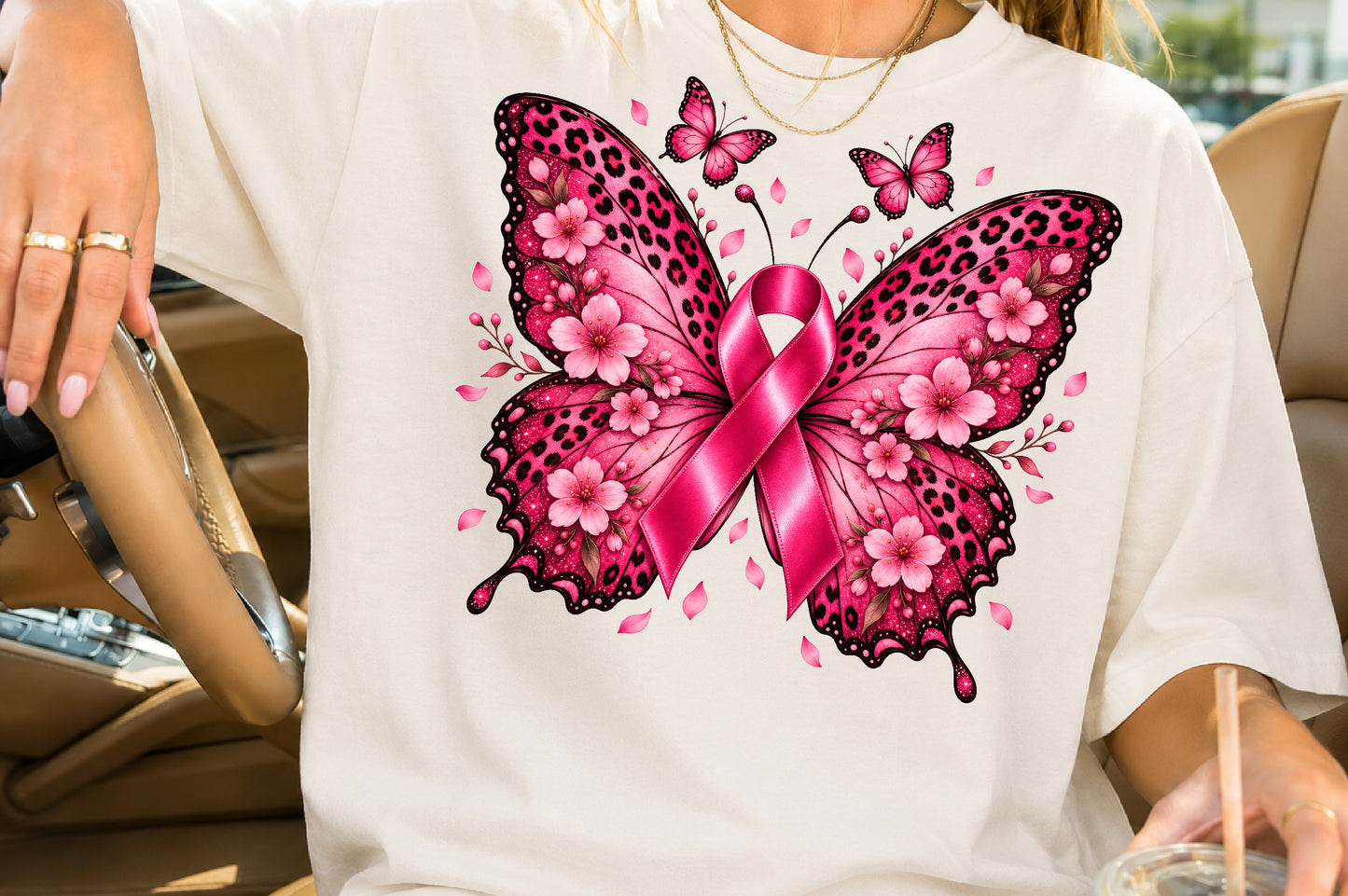 Breast Cancer Awareness Butterfly PNG Pink Ribbon Sublimation