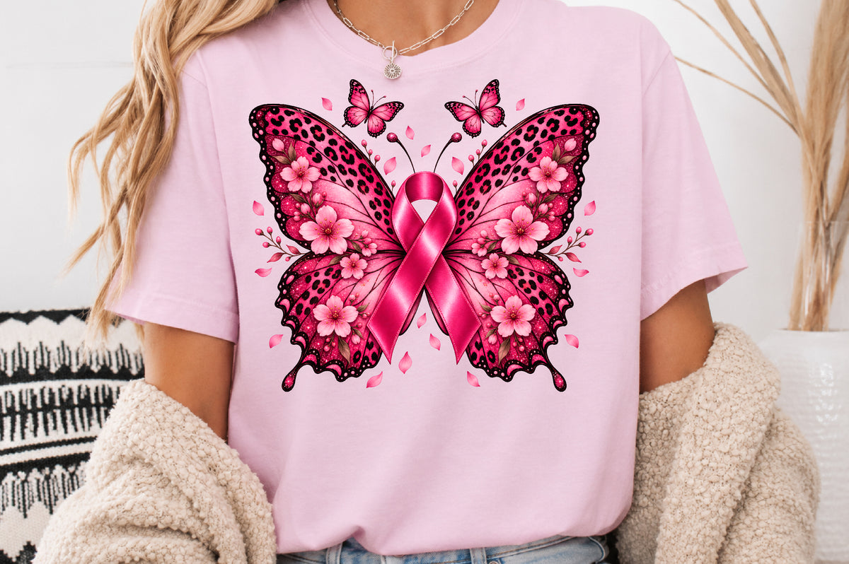 Breast Cancer Awareness Butterfly PNG Pink Ribbon Sublimation