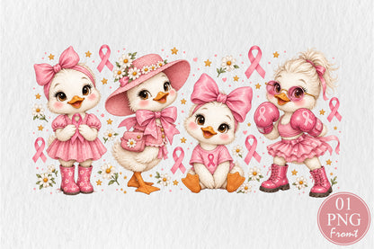 Breast Cancer Awareness Duck PNG Pink Ribbon Sublimation Design