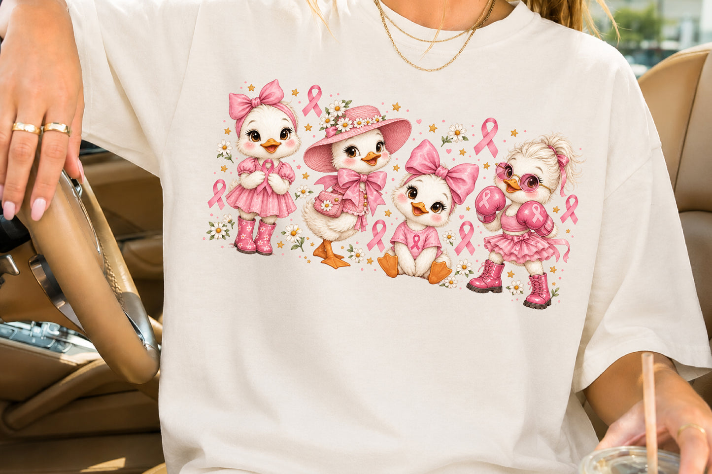 Breast Cancer Awareness Duck PNG Pink Ribbon Sublimation Design